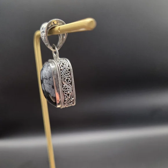 Sterling Silver Snowflake Obsidian Pendant - Picture 2 of 6